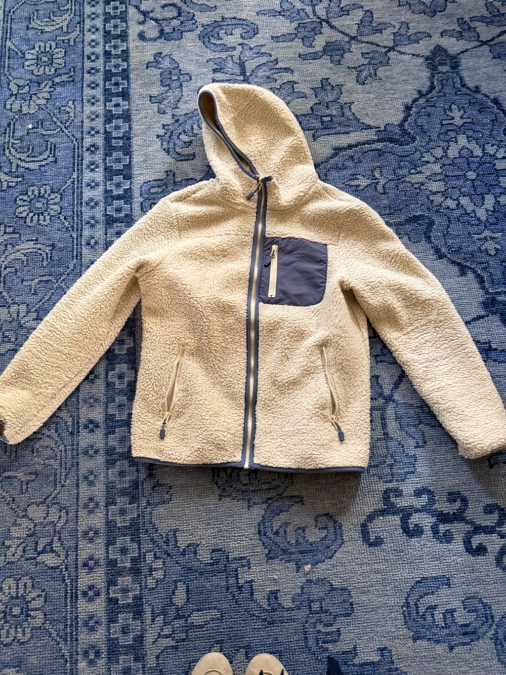 Women's Cream Sherpa Ski Jacket with Navy Accents